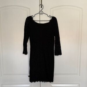 Diane Von Furstenberg Black Lace Long Sleeve Dress